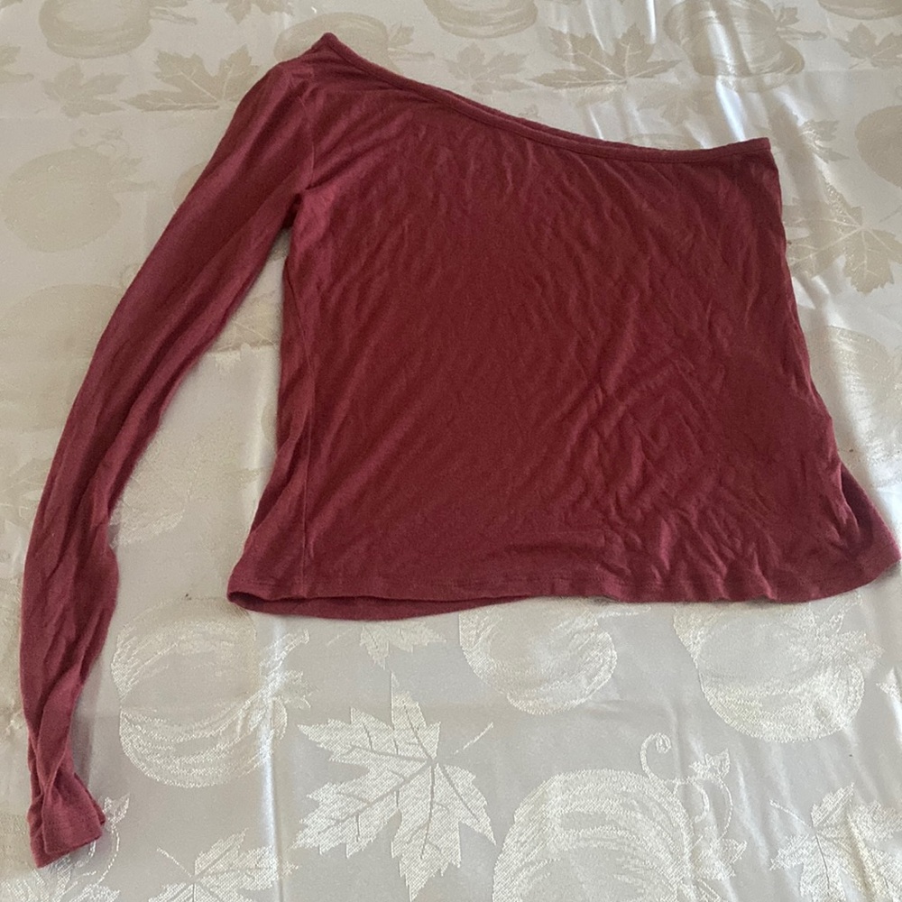 One Shoulder Long Sleeve Pink Top - Picture 2 of 3